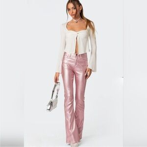Edikted Luna Faux Leather Flare Jeans XL